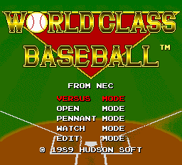 World Class Baseball title screen for TurboGrafx-16